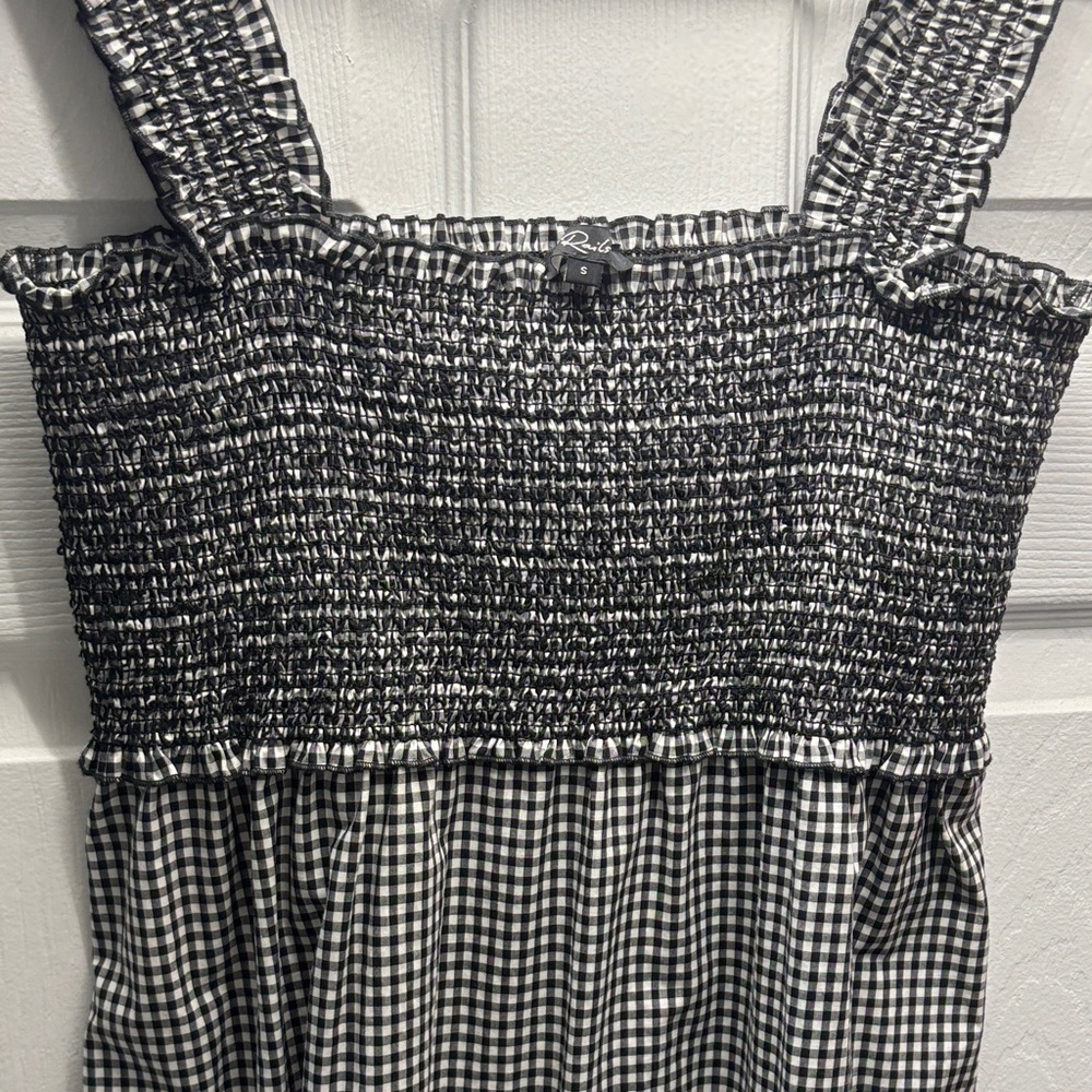 Rails Black and White Gingham Smocked Midi Dress